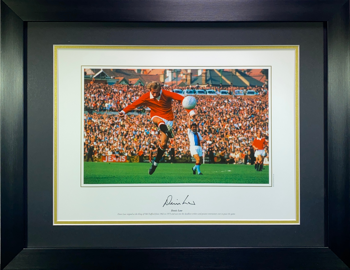 Denis Law Signed "On the Volley" Framed Photo Print (Frame L)