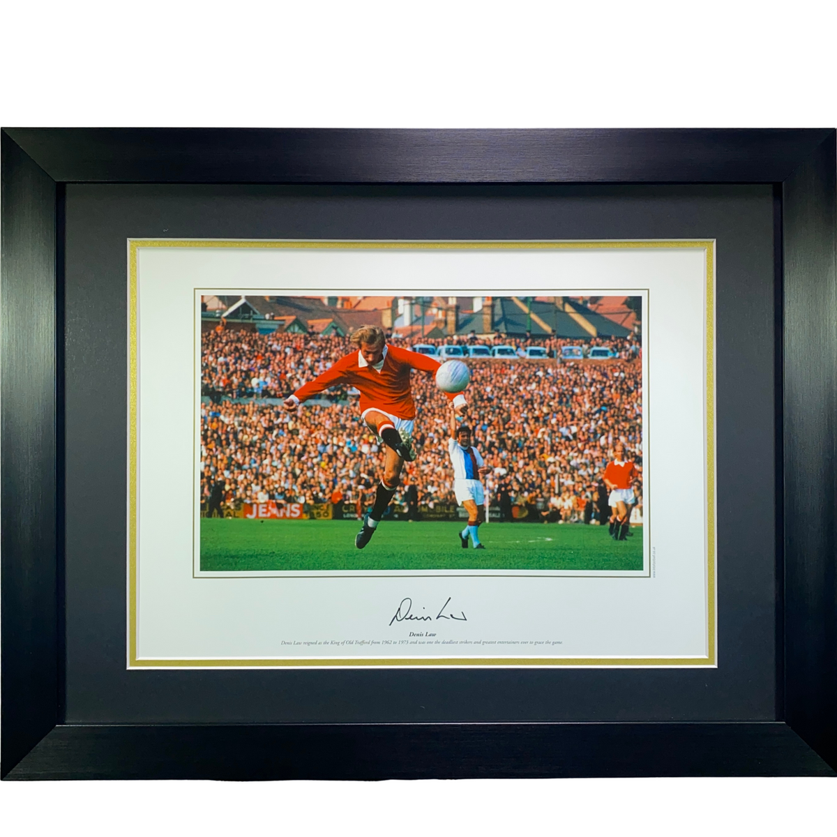 Denis Law Signed "On the Volley" Framed Photo Print (Frame L)