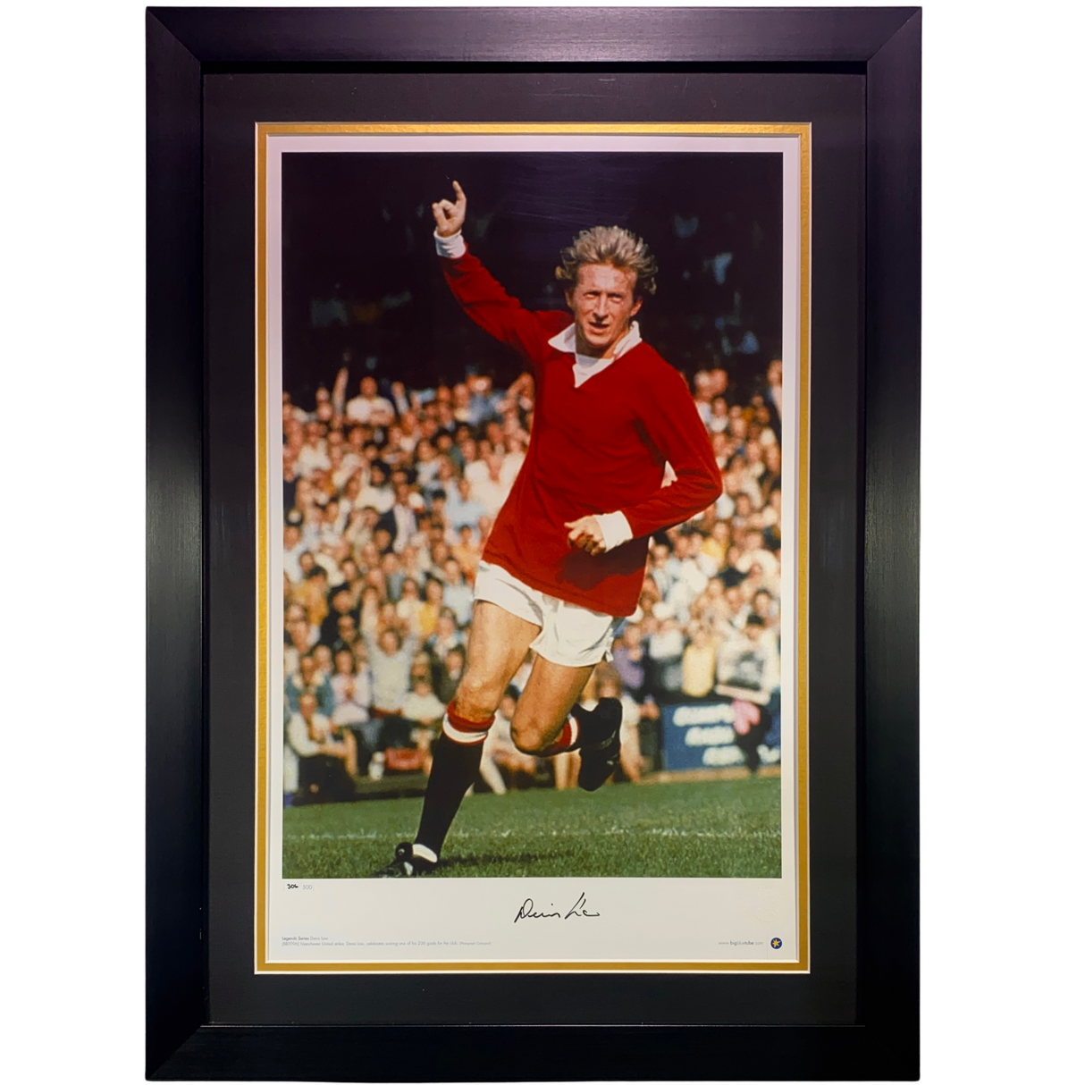 Denis Law Signed Manchester United Photo with Arm Up (XL)