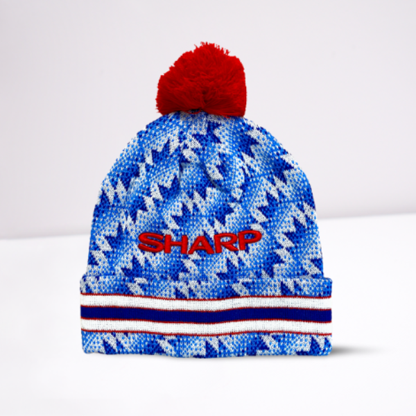 1990 SHARP Blue and White Away Bobble Hat
