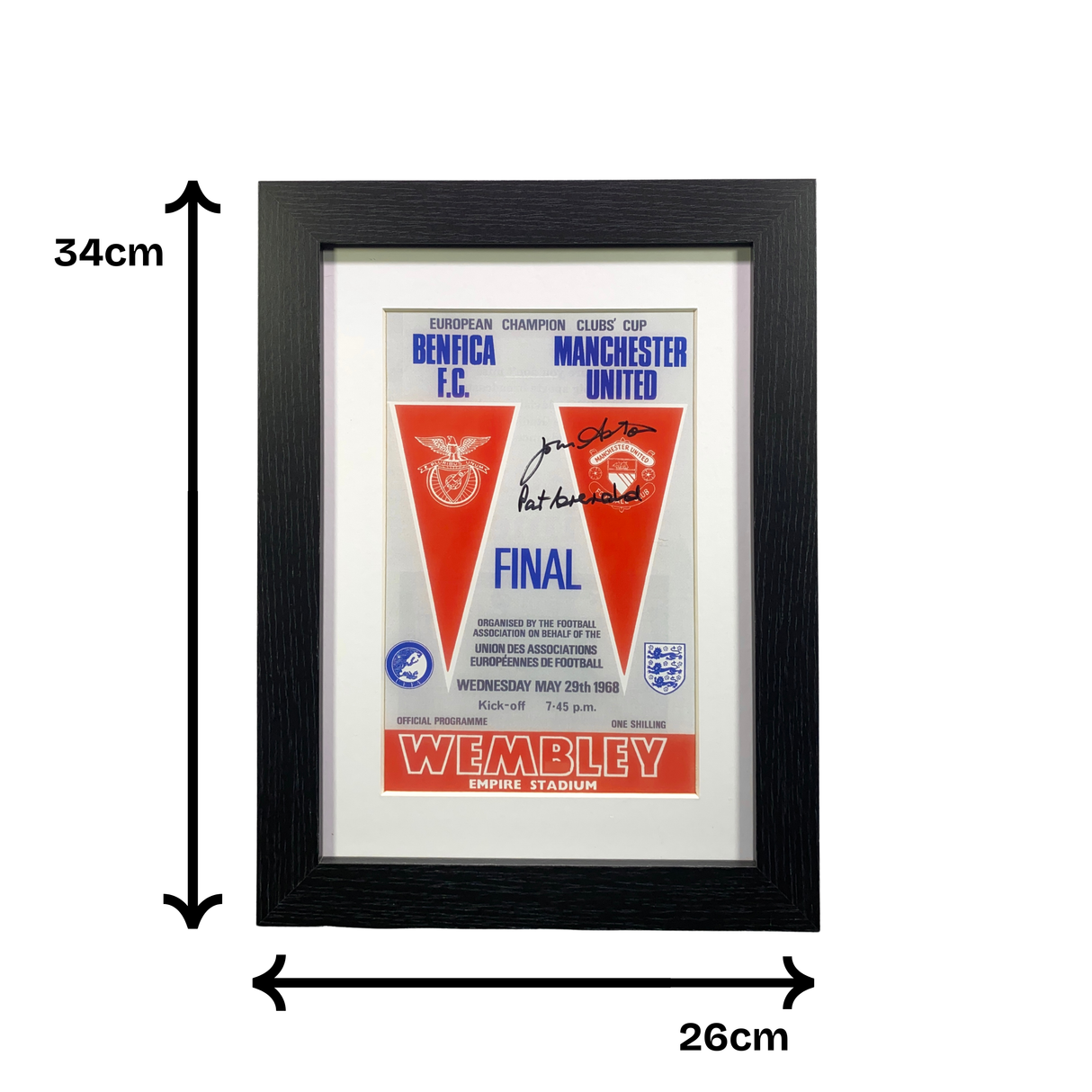 Framed 1968 European Cup Final Programme Cover Signed by John Aston & Paddy Crerand (M)