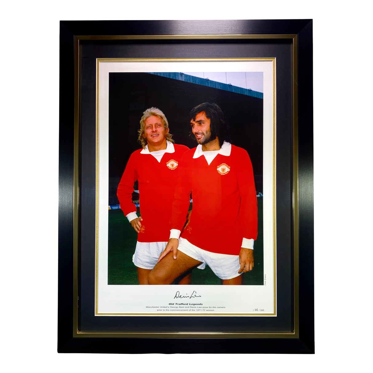 Framed Manchester United Photo of Denis Law With George Best - Signed by Denis Law (L)