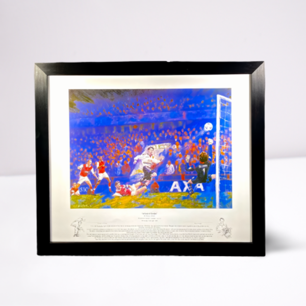 FRAMED ARTWORK PRINT HAND SIGNED BY RYAN GIGGS "THE GOAL THAT SAVED THE TREBLE"