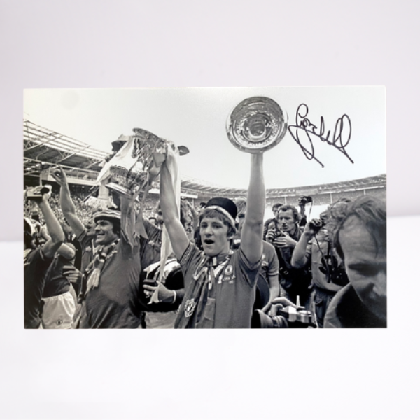 Gordon Hill 1977 FA Cup Final Signed 12" x 8" Trophy Photo (Black & White)