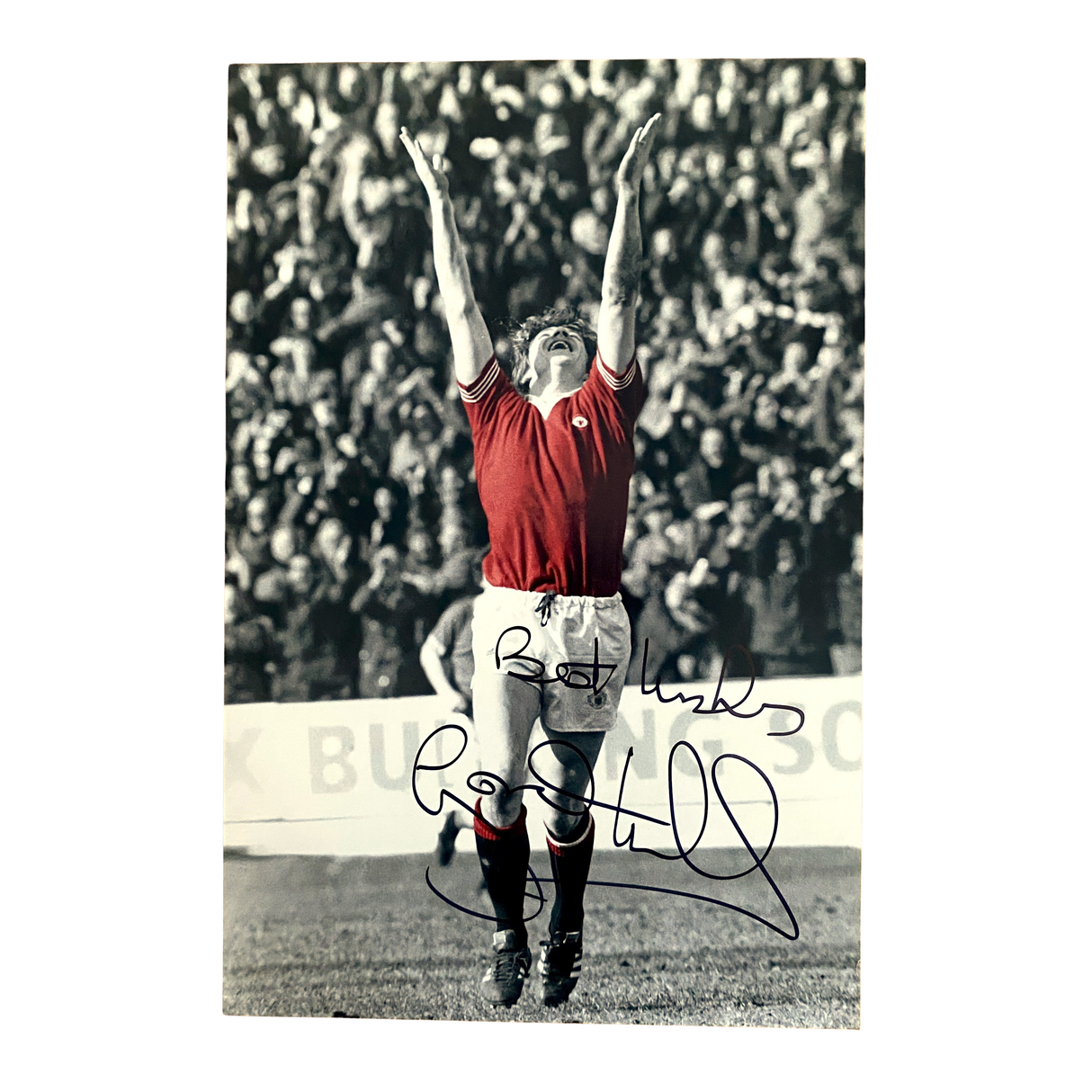 Gordon Hill 1977 Signed Photo - iconic celebration (M)