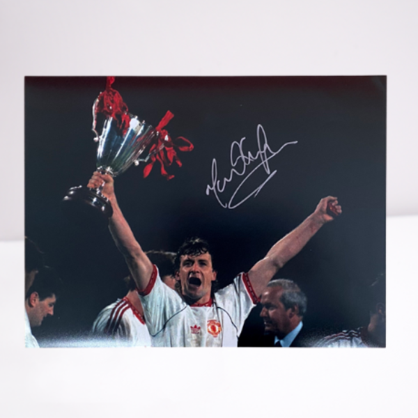 Mark Hughes Signed 1991 Cup Winners Cup Trophy Photo