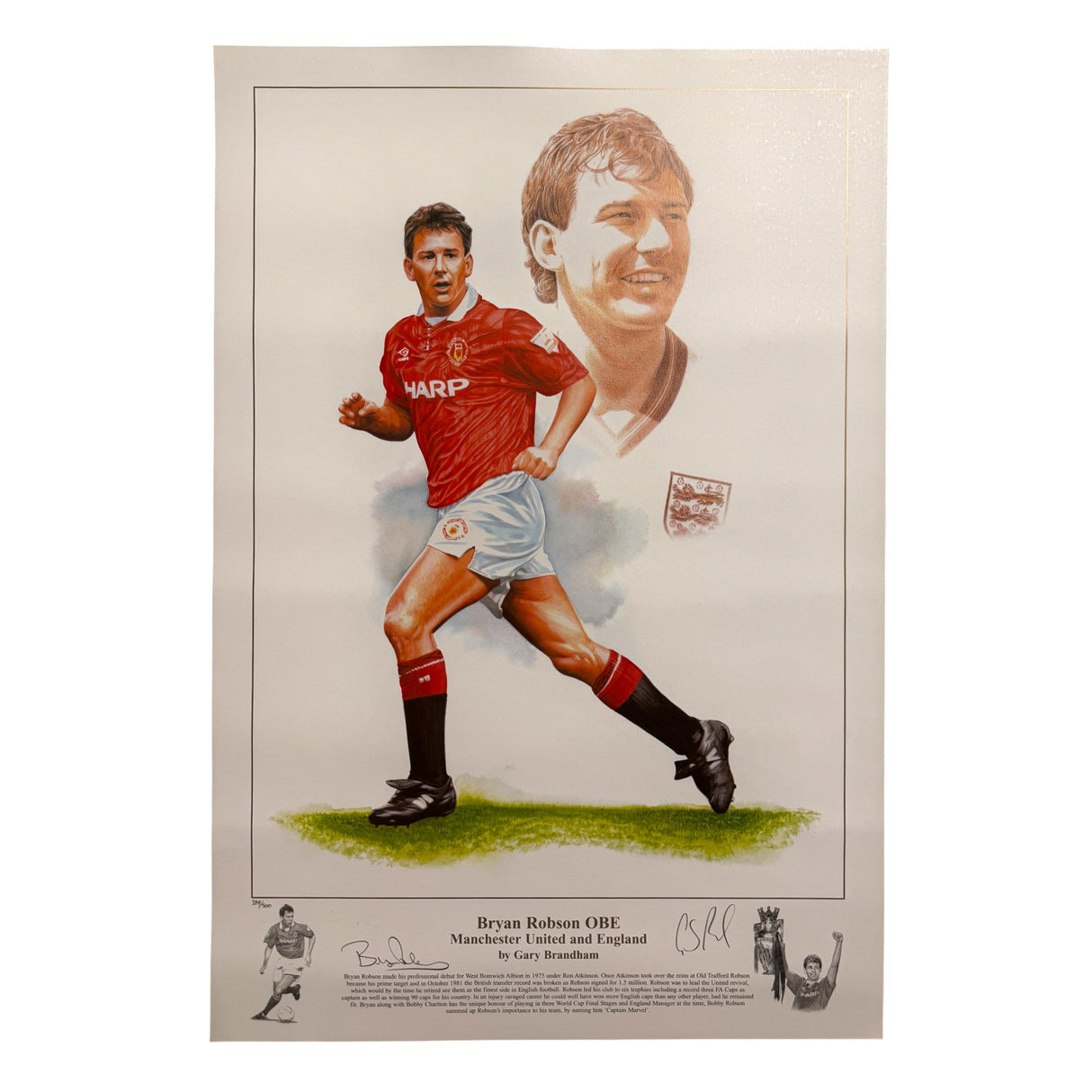 Bryan Robson Signed Artwork: Manchester United & England (XL)