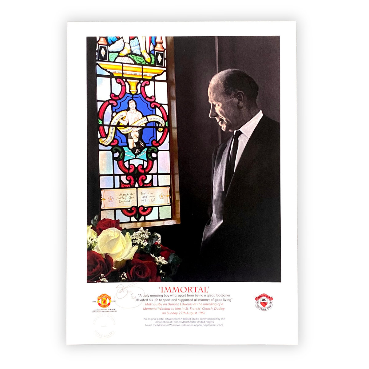 "Immortal" Duncan Edwards with Sir Matt Busby Memorial Print