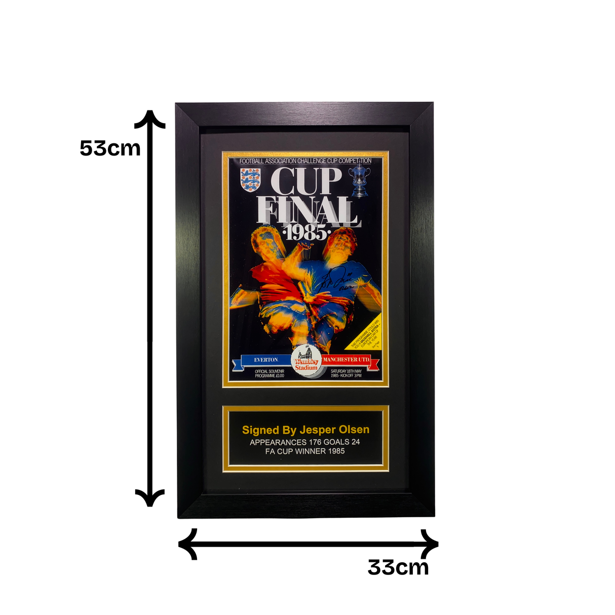 Jesper Olsen Signed Framed 1985 FA Cup Final Programme Print (Frame M)