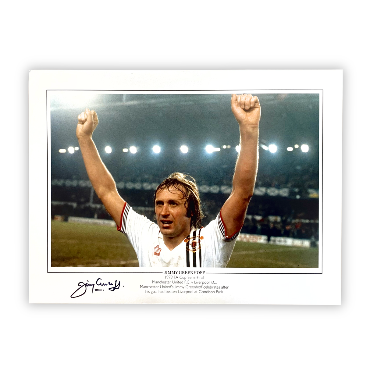 Jimmy Greenhoff Signed 1979 FA Cup Semi-Final Celebration Print (Coloured) (L)