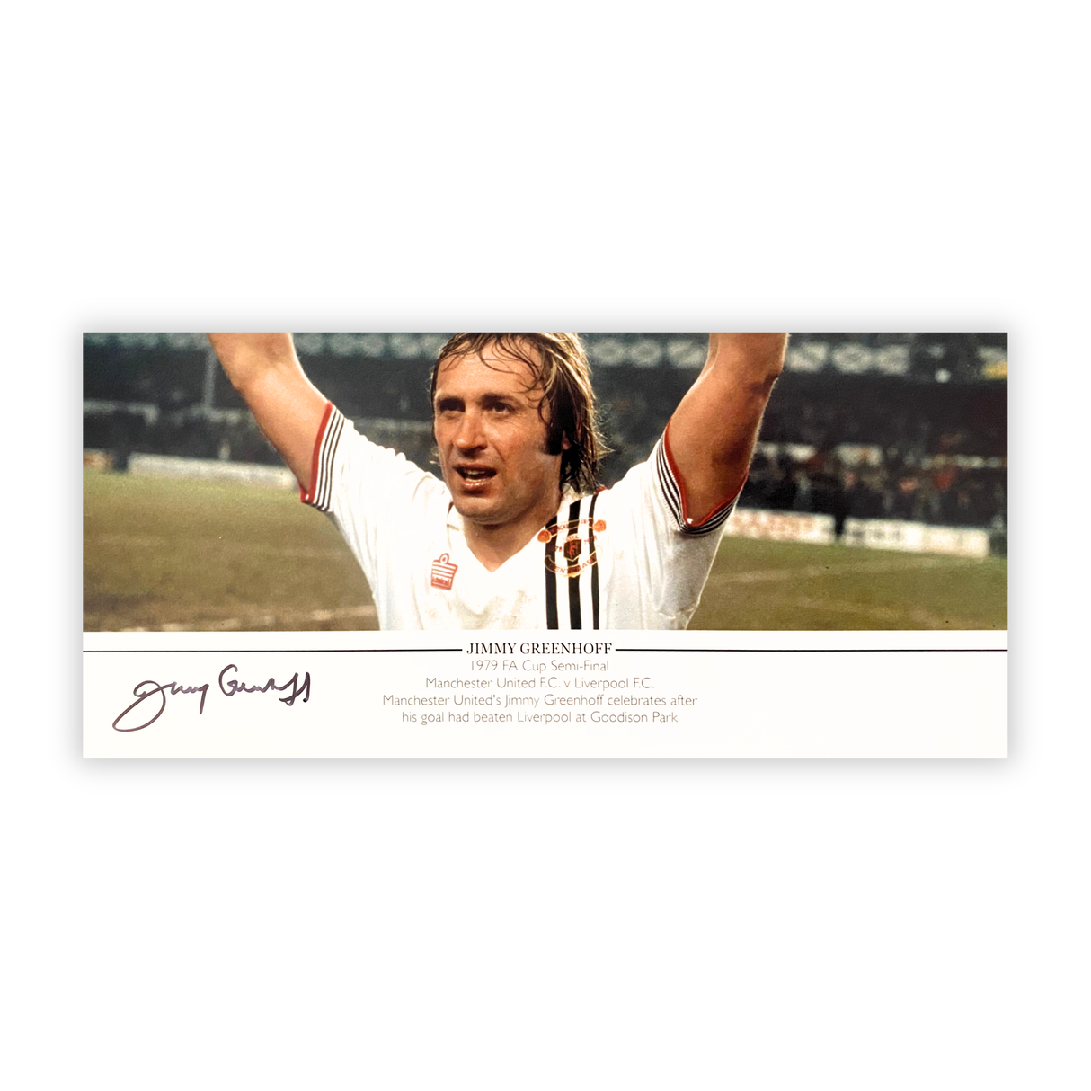 Jimmy Greenhoff Signed 1979 FA Cup Semi-Final Celebration Print (Coloured) (L)