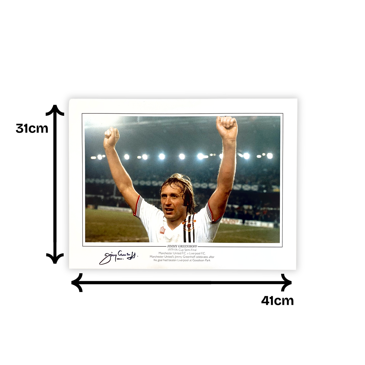 Jimmy Greenhoff Signed 1979 FA Cup Semi-Final Celebration Print (Coloured) (L)