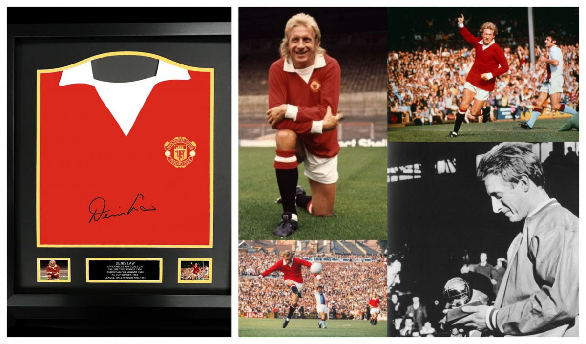 Denis Law Hand Signed 1973 Manchester United shirt - FRAMED