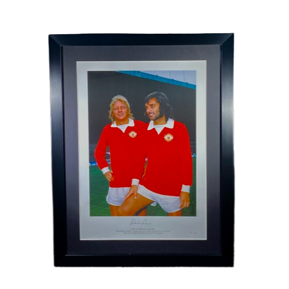 Framed Manchester United Photo of Denis Law With George Best - Signed by Denis Law