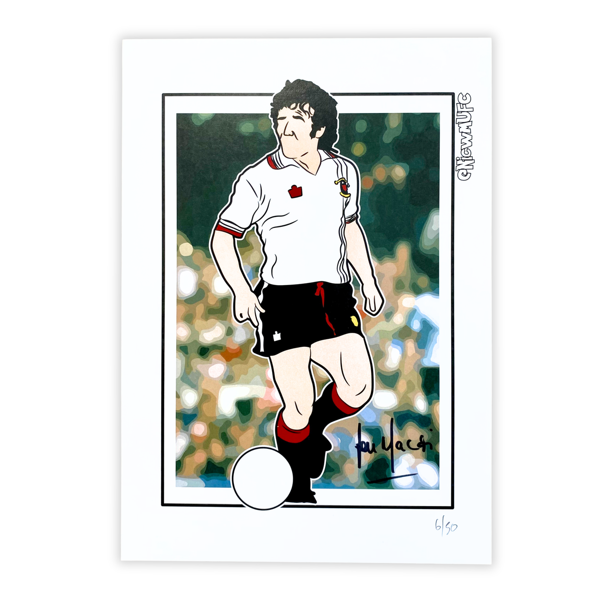 Lou Macari 1977 Cartoon Signed Artwork (M)