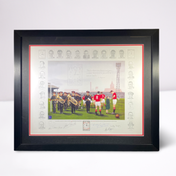 Munich 50 Years' Print Signed by Foulkes, Scanlon, Gregg, Morgans & Sandy Busby