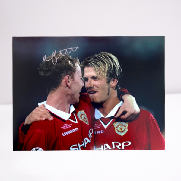 Nicky Butt 1999 UCL Final Signed 16" x 12" Photo (with Beckham)