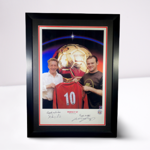 Perfect 10' Print Signed by Denis Law & Wayne Rooney