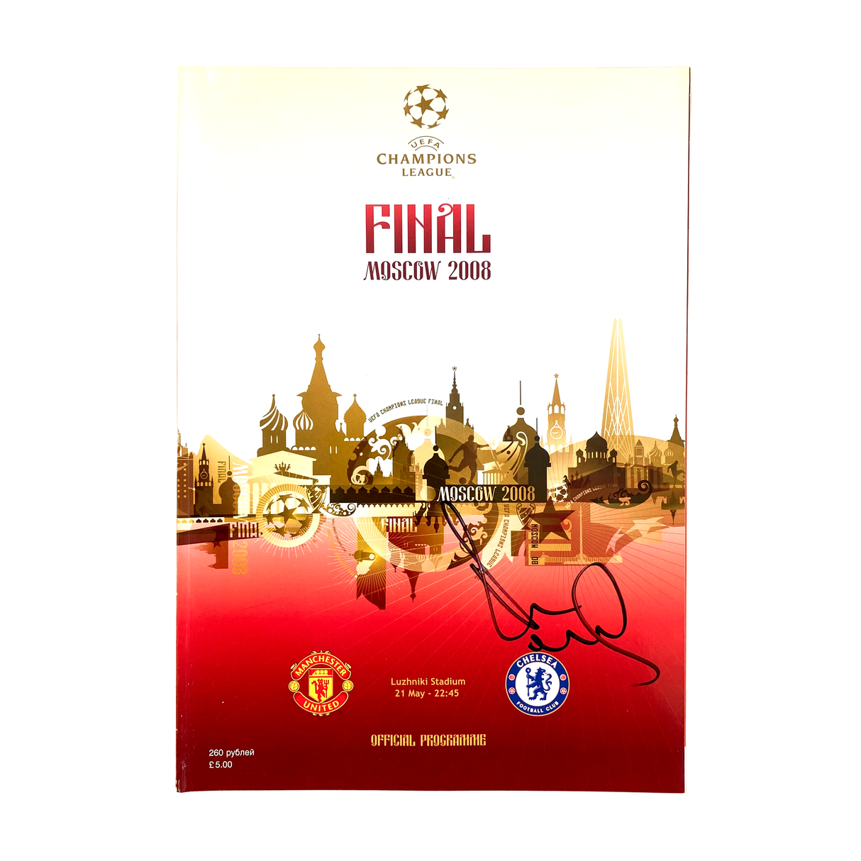 Official Matchday Programme 2008 UCL Final (Moscow) Hand Signed by Paul Scholes (M)