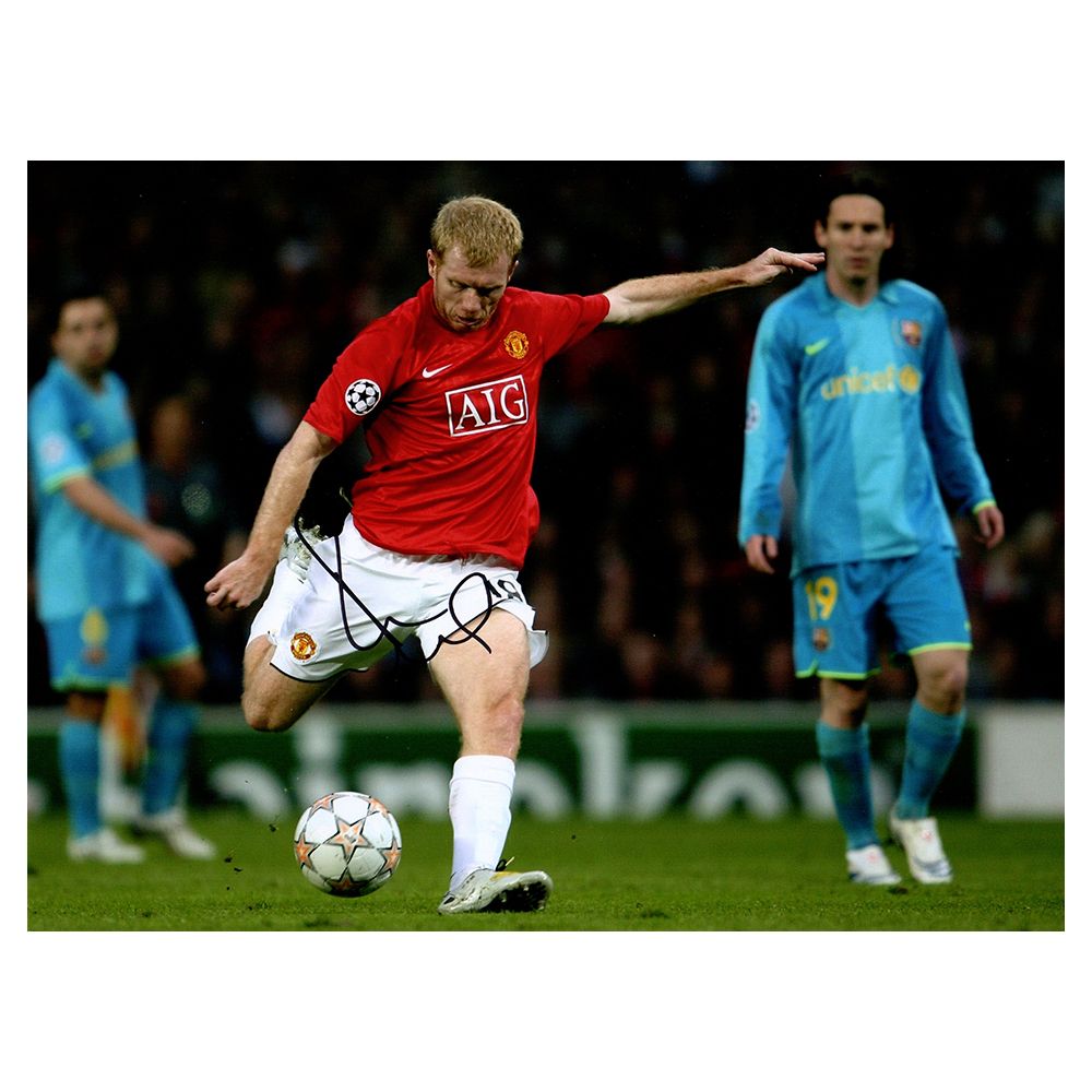 Paul Scholes Hand Signed Classic Photo Print - Super Strike v Barca 2008
