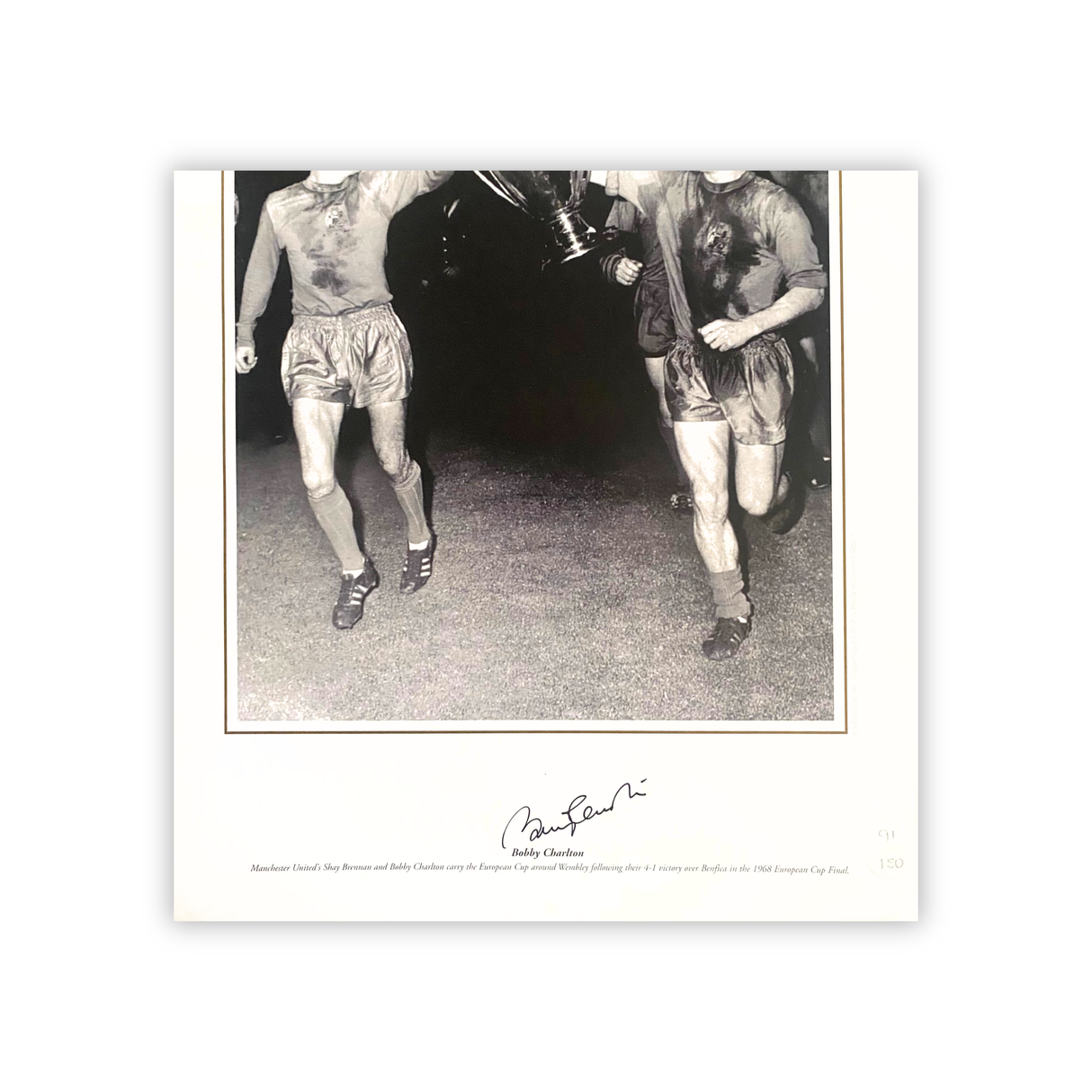 Sir Bobby Charlton Signed Manchester United 1968 European Cup Final - Trophy Photo Print (L)