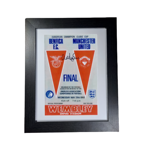 Framed 1968 European Cup Final Programme Cover Signed by Alex Stepney