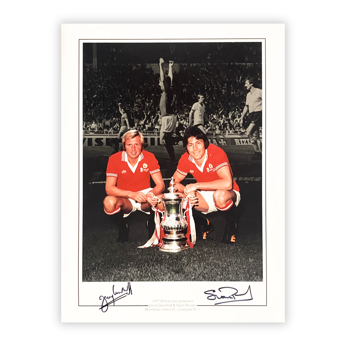 Stuart Pearson & Jimmy Greenhoff 1977 FA Cup Final Signed Print (L)