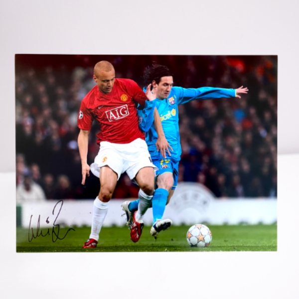 Wes Brown 2008 UCL Tackle Signed Photo