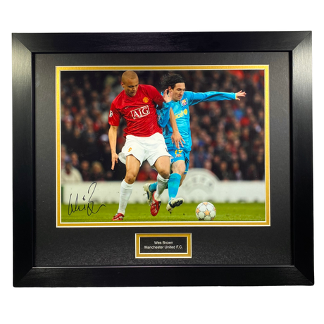 Wes Brown 2008 UCL Tackle Signed Photo (L)
