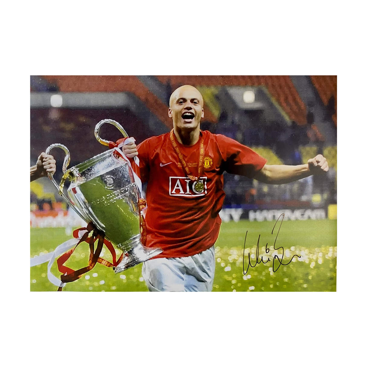 Wes Brown Signed 2008 UCL Final Trophy Celebration Print (L)