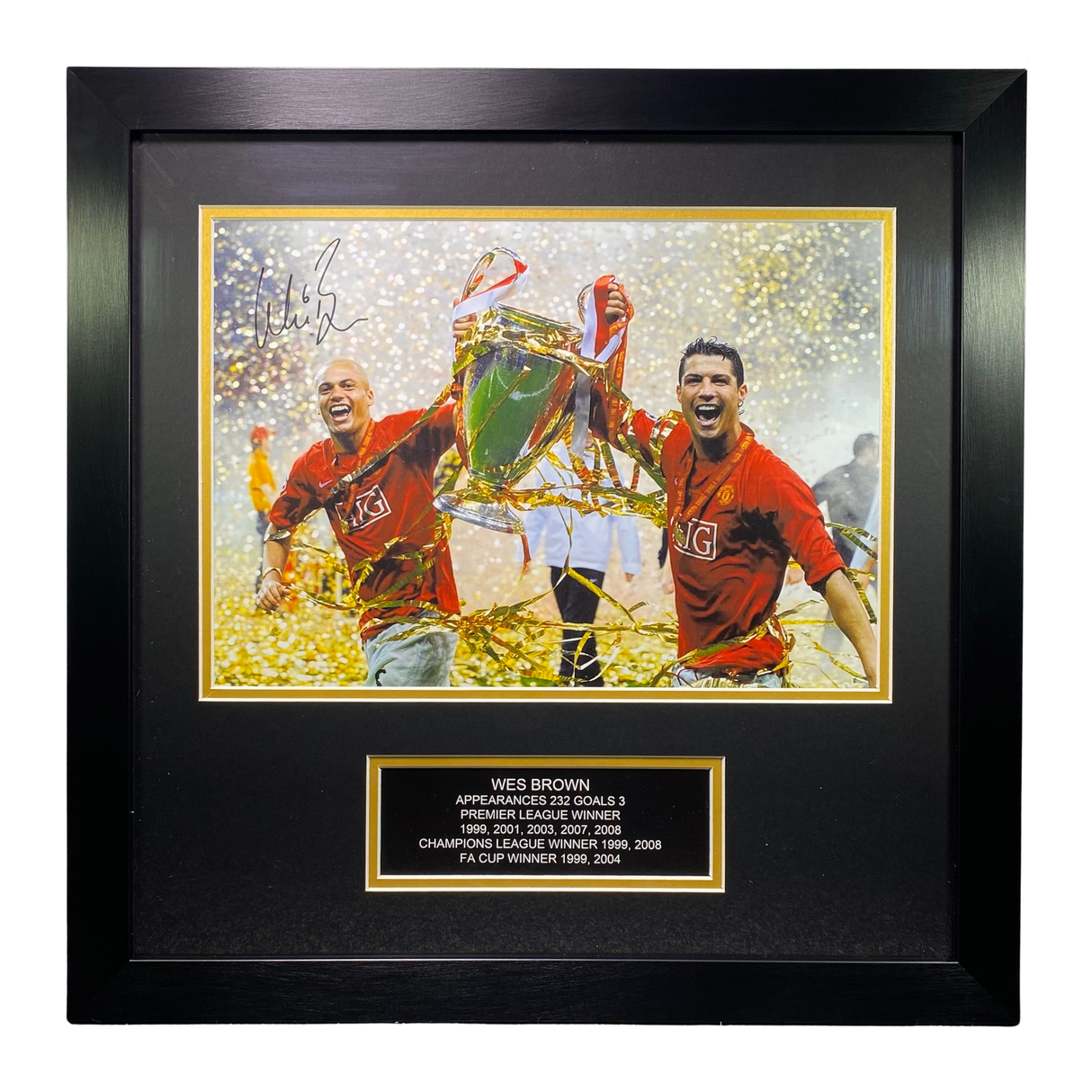 Wes Brown Signed 2008 UCL Final Trophy Celebration with Ronaldo (L)