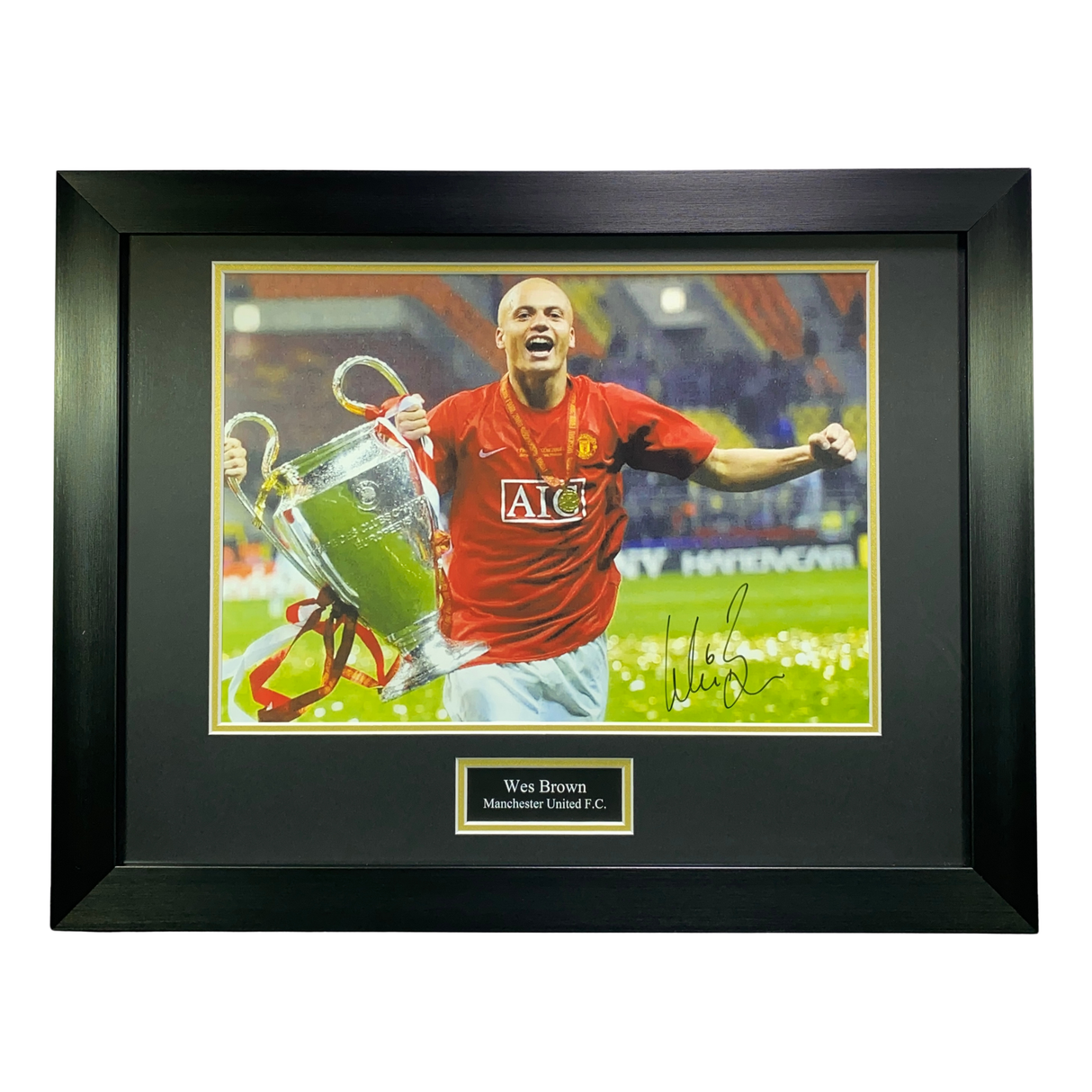 Wes Brown Signed 2008 UCL Final Trophy Celebration Print (L)
