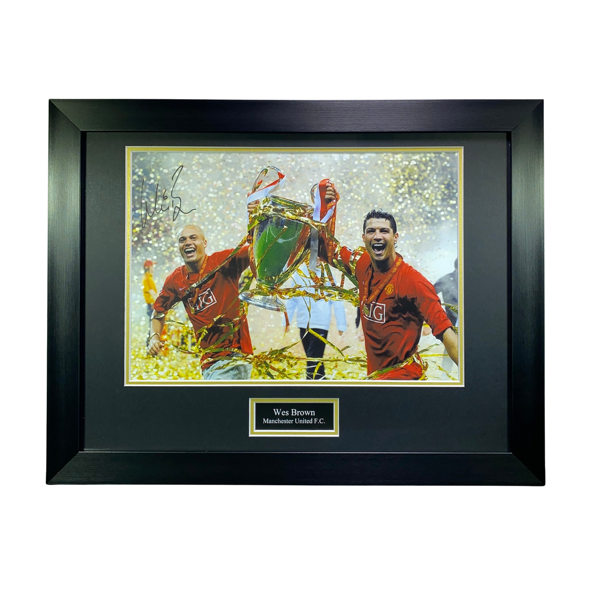 Wes Brown Signed 2008 UCL Final Trophy Celebration with Ronaldo (L)
