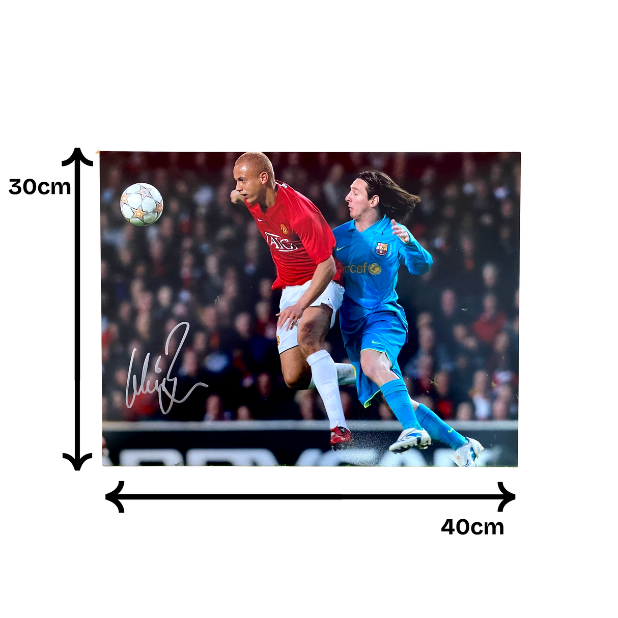 Wes Brown Signed Photo - 2008 UCL Semi-Final v Barcelona (Messi in Pocket) (L)