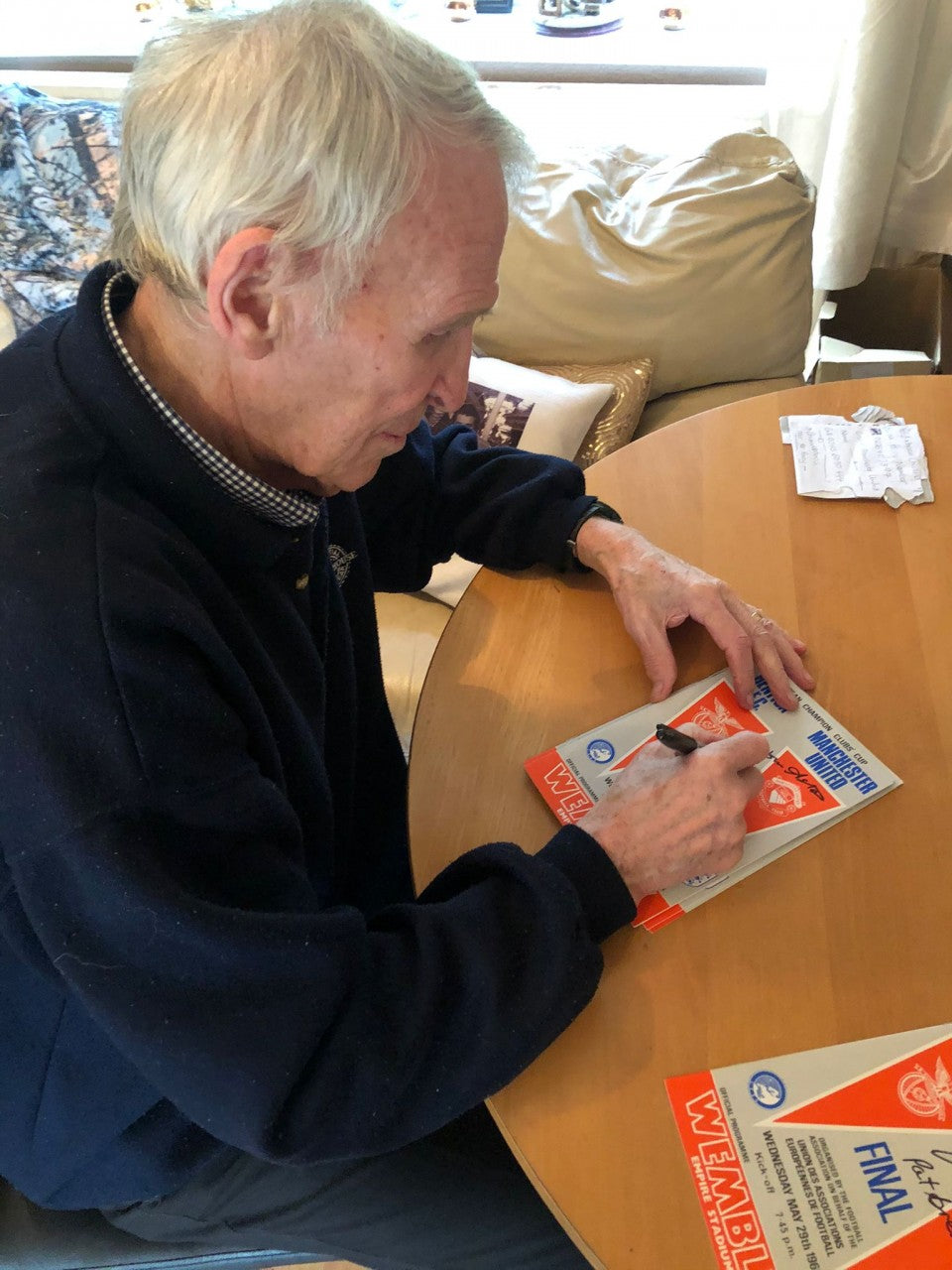 Framed 1968 European Cup Final Programme Cover Signed by John Aston, Paddy Crerand & Alex Stepney